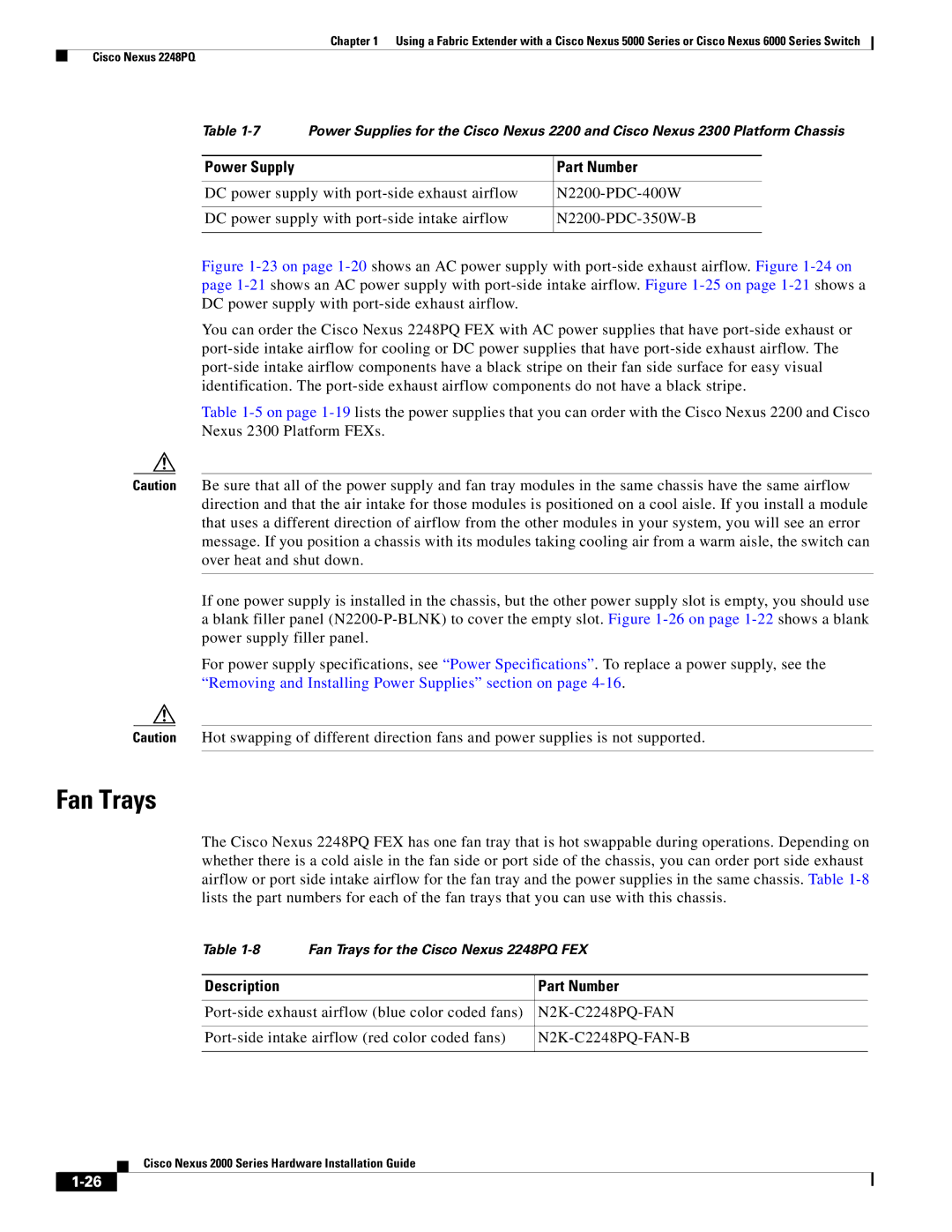 Cisco Systems 2000 manual Fan Trays for the Cisco Nexus 2248PQ FEX 