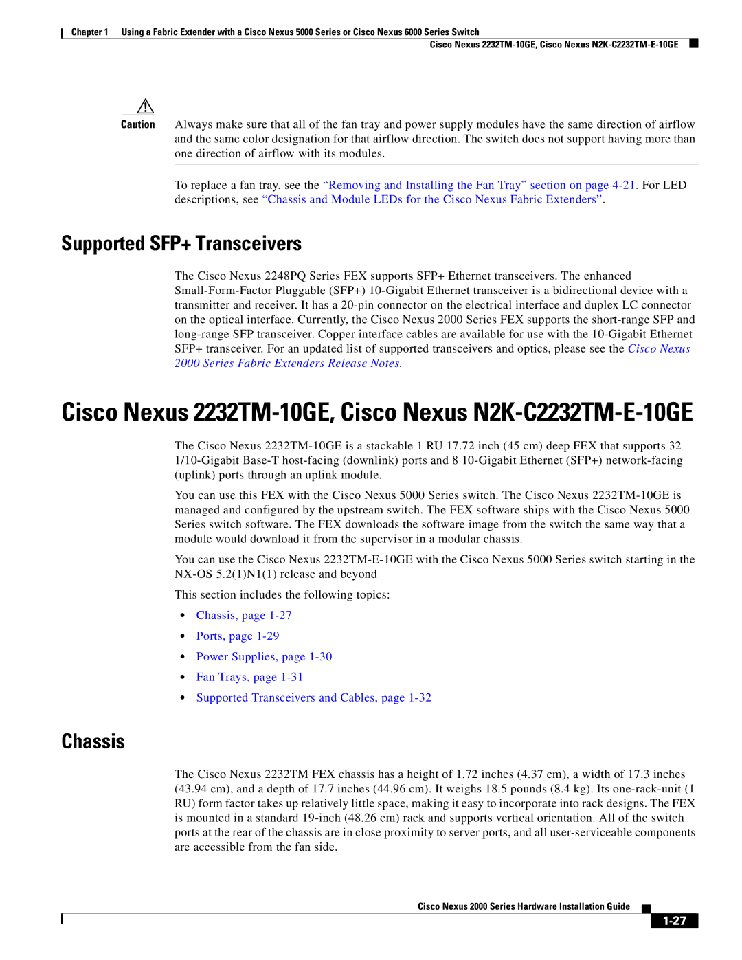 Cisco Systems 2000 manual Cisco Nexus 2232TM-10GE, Cisco Nexus N2K-C2232TM-E-10GE, Supported SFP+ Transceivers 