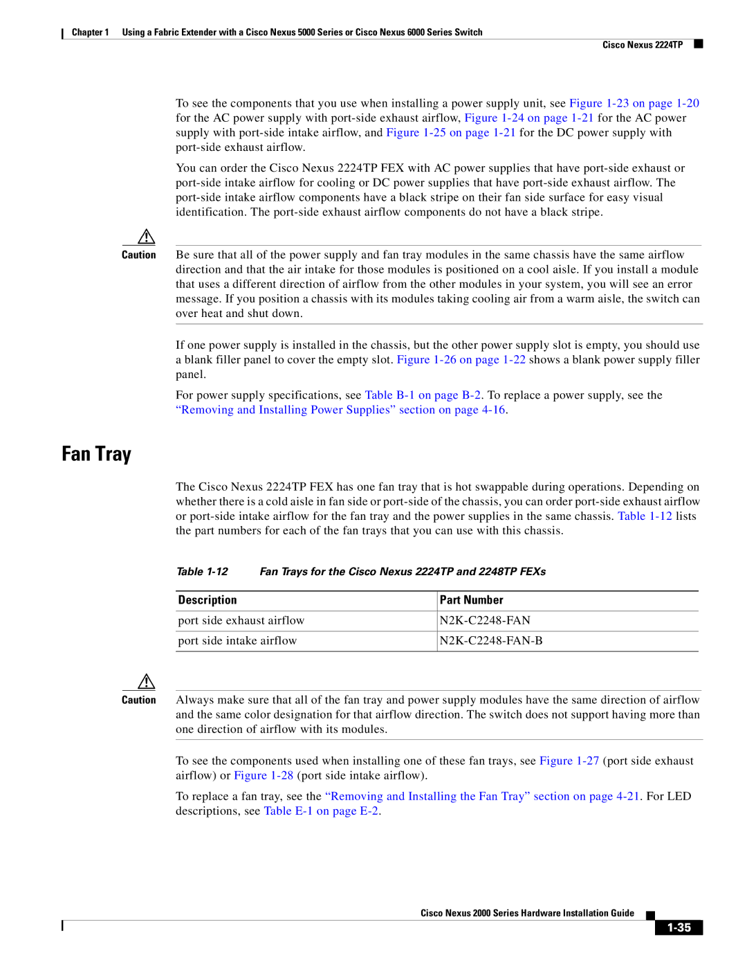 Cisco Systems 2000 manual Fan Trays for the Cisco Nexus 2224TP and 2248TP FEXs 