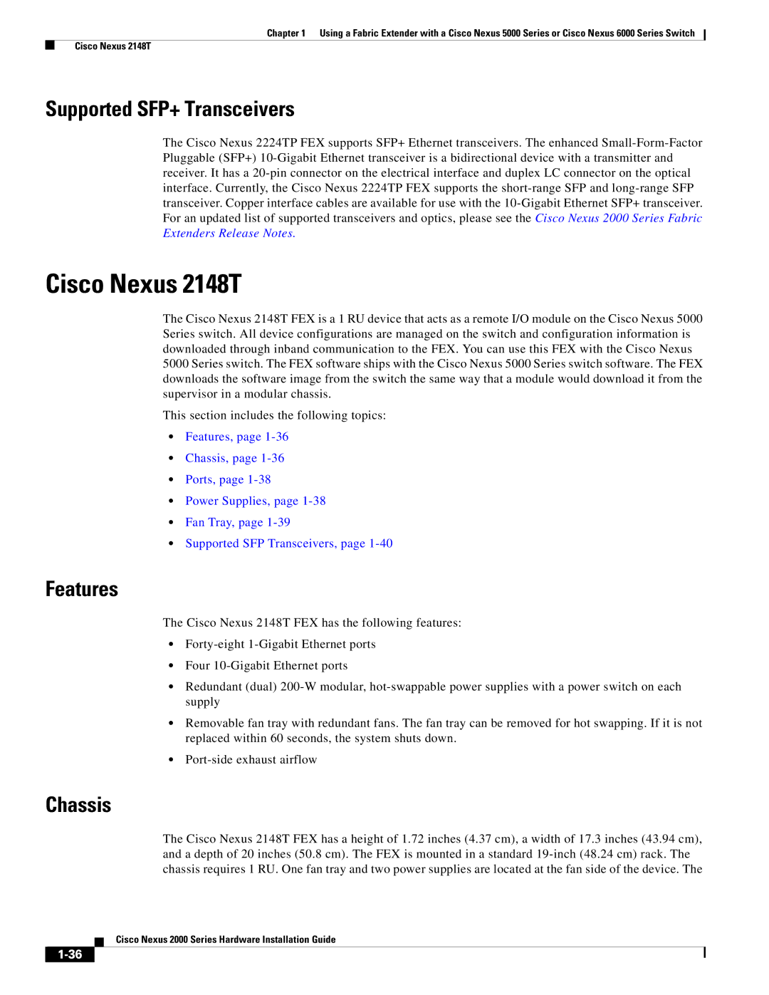 Cisco Systems 2000 manual Cisco Nexus 2148T, Features 