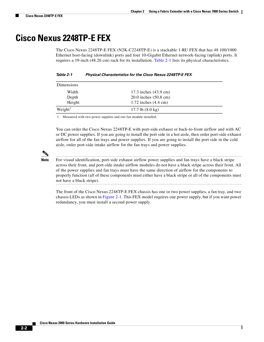 Cisco Systems 2000 manual Cisco Nexus 2248TP-E FEX 