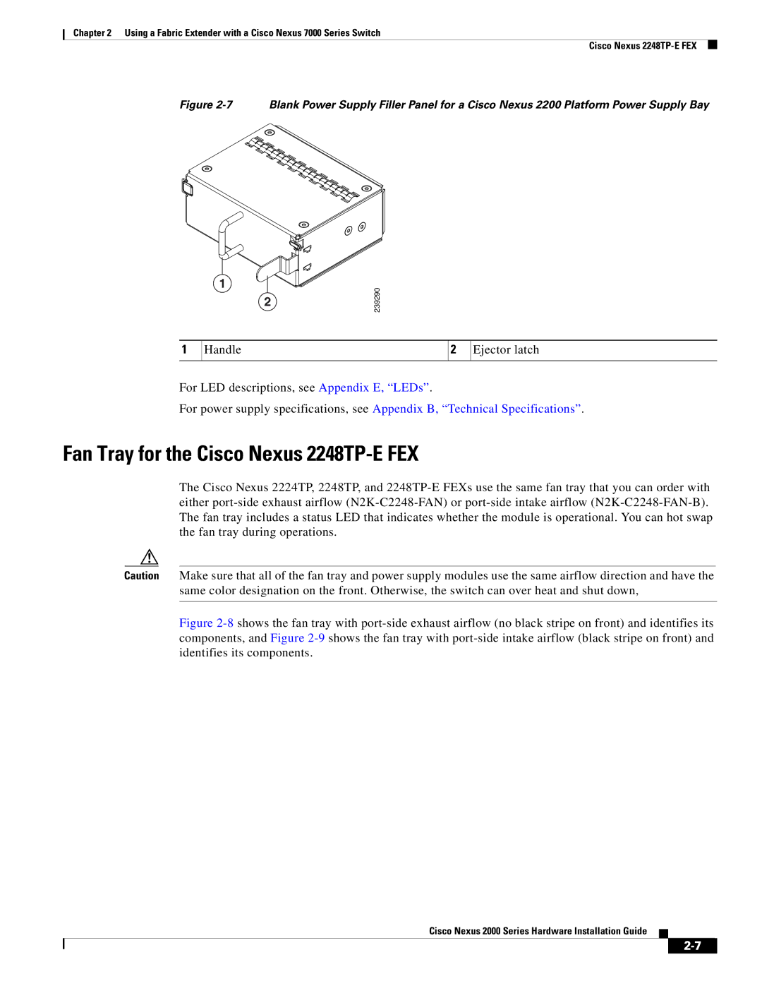 Cisco Systems 2000 manual Fan Tray for the Cisco Nexus 2248TP-E FEX 