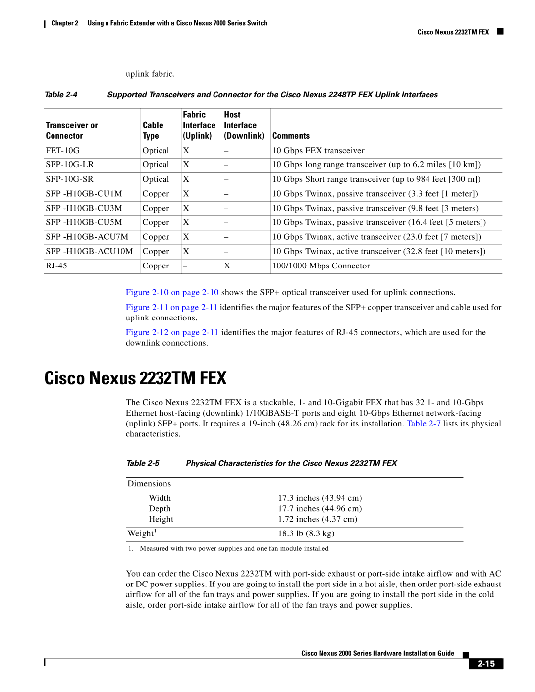 Cisco Systems 2000 manual Cisco Nexus 2232TM FEX 