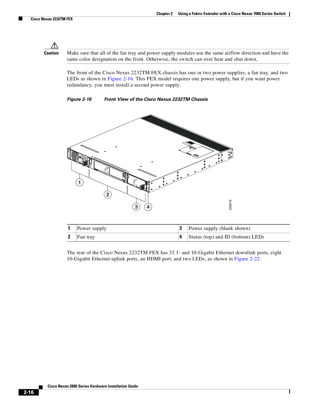 Cisco Systems 2000 manual Front View of the Cisco Nexus 2232TM Chassis 