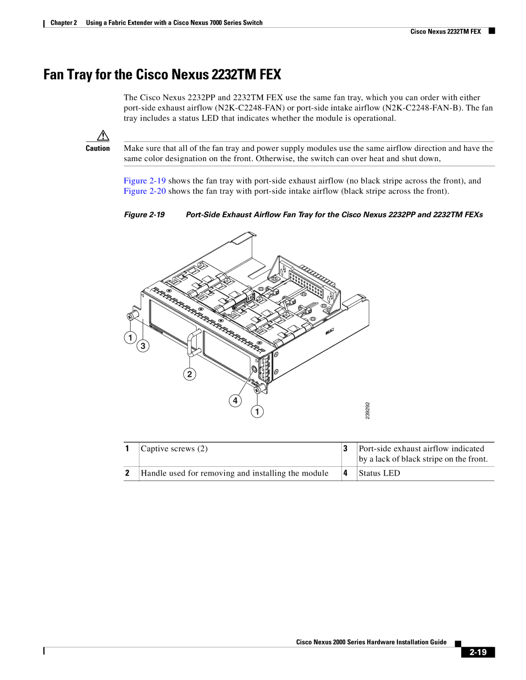 Cisco Systems 2000 manual Fan Tray for the Cisco Nexus 2232TM FEX 