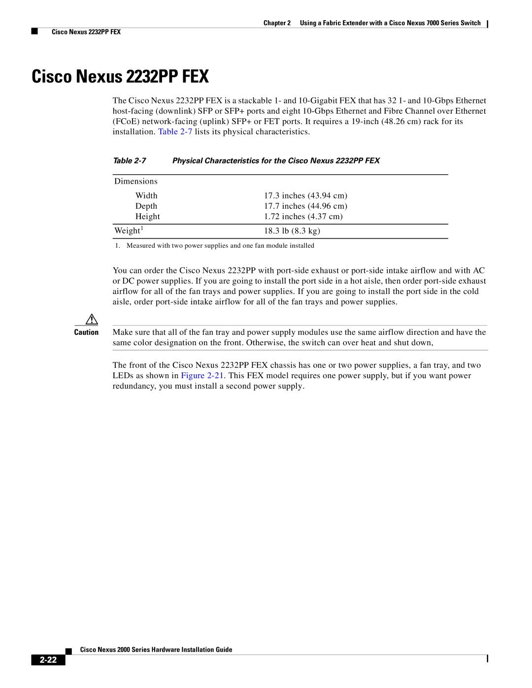 Cisco Systems 2000 manual Cisco Nexus 2232PP FEX 