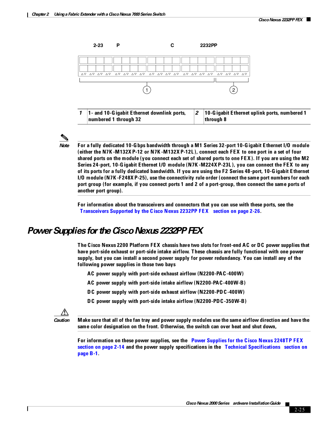 Cisco Systems 2000 manual Power Supplies for the Cisco Nexus 2232PP FEX, Port Numbering on the Cisco Nexus 2232PP FEX 