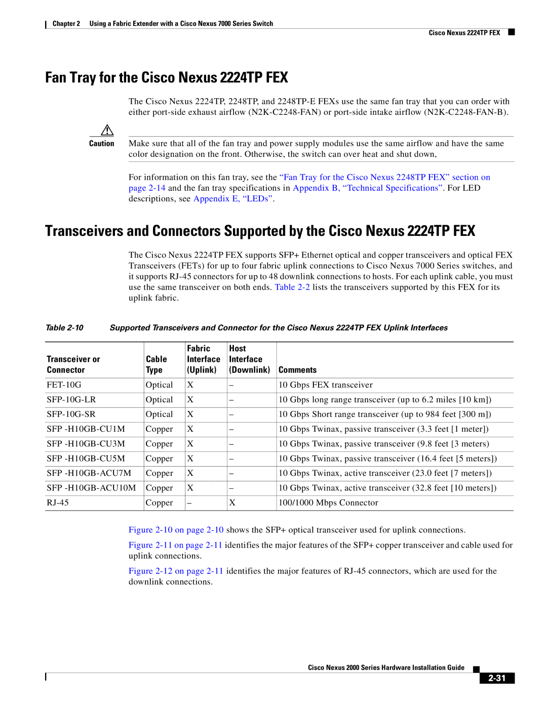 Cisco Systems 2000 manual Fan Tray for the Cisco Nexus 2224TP FEX 