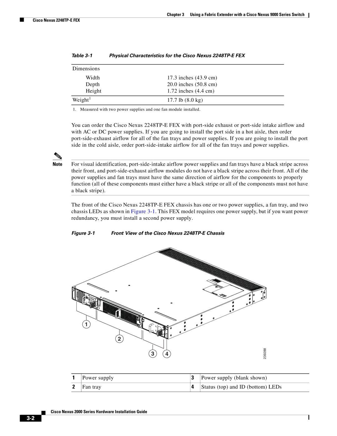 Cisco Systems 2000 manual Front View of the Cisco Nexus 2248TP-E Chassis 