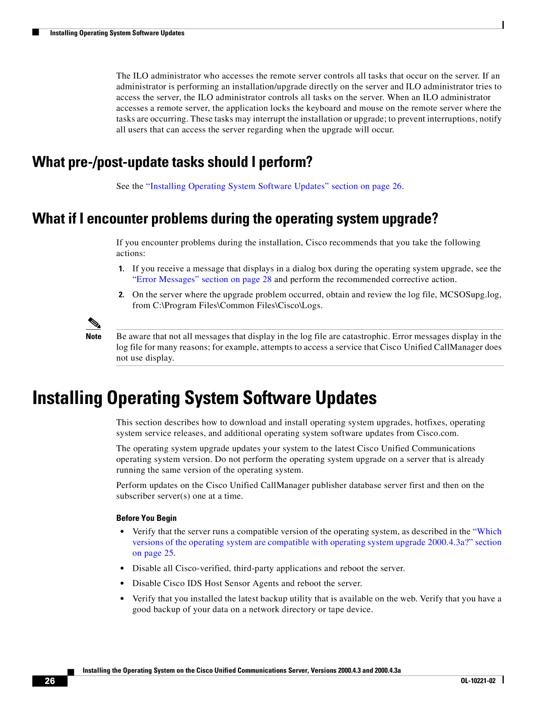 Cisco Systems 2000.4.3a manual Installing Operating System Software Updates, What pre-/post-update tasks should I perform? 