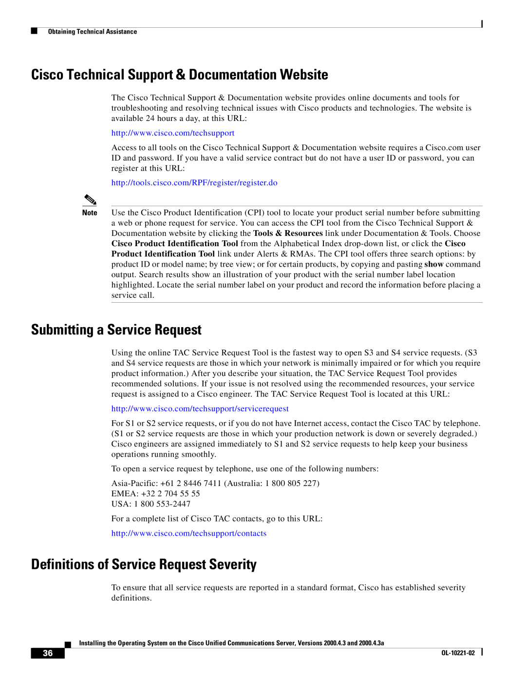 Cisco Systems 2000.4.3a manual Cisco Technical Support & Documentation Website, Submitting a Service Request 