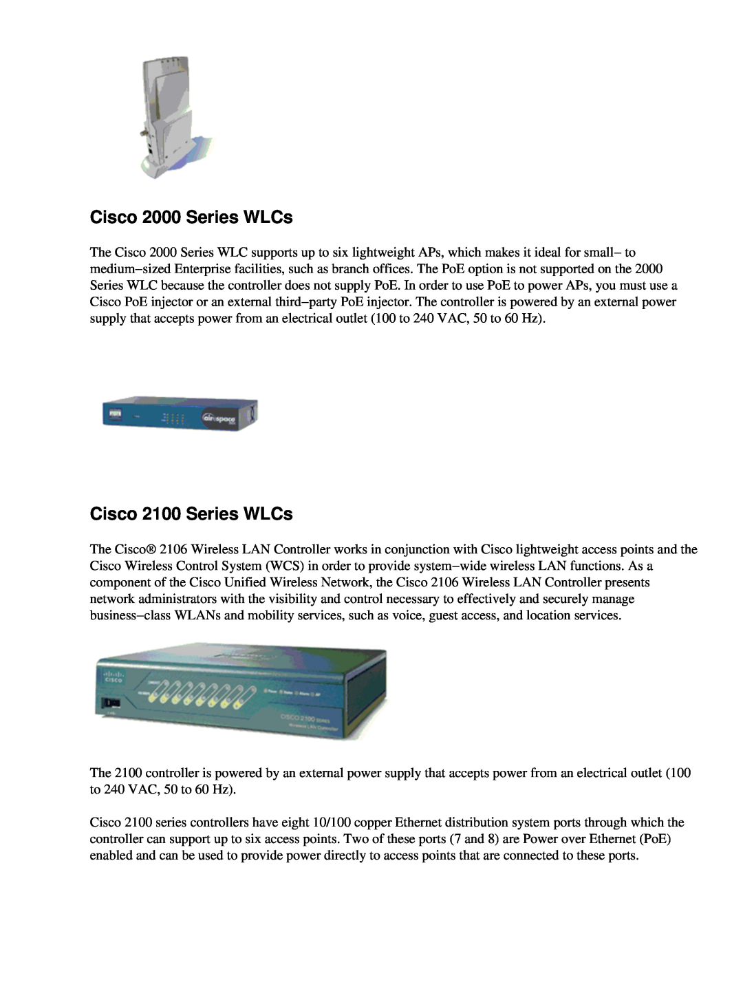 Cisco Systems 2008M-8i, UCSCRAIDMZ220 manual Cisco 2000 Series WLCs, Cisco 2100 Series WLCs 