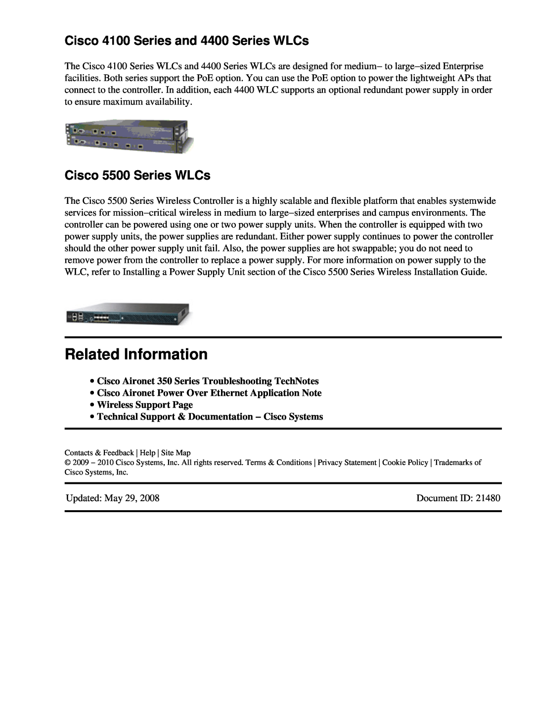 Cisco Systems UCSCRAIDMZ220, 2008M-8i Related Information, Cisco 4100 Series and 4400 Series WLCs, Cisco 5500 Series WLCs 