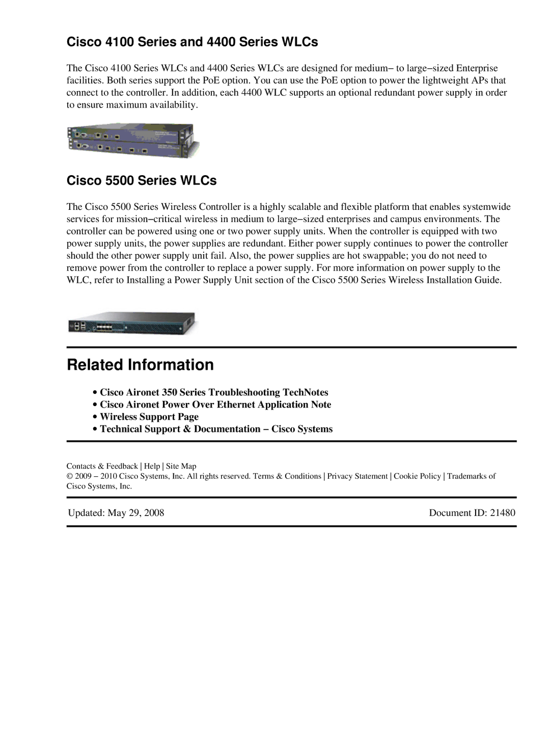 Cisco Systems UCSCRAIDMZ220, 2008M-8i Related Information, Cisco 4100 Series and 4400 Series WLCs, Cisco 5500 Series WLCs 