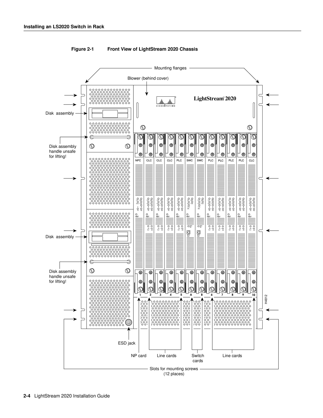 Cisco Systems manual Installing an LS2020 Switch in Rack, 1 Front View of LightStream 2020 Chassis 