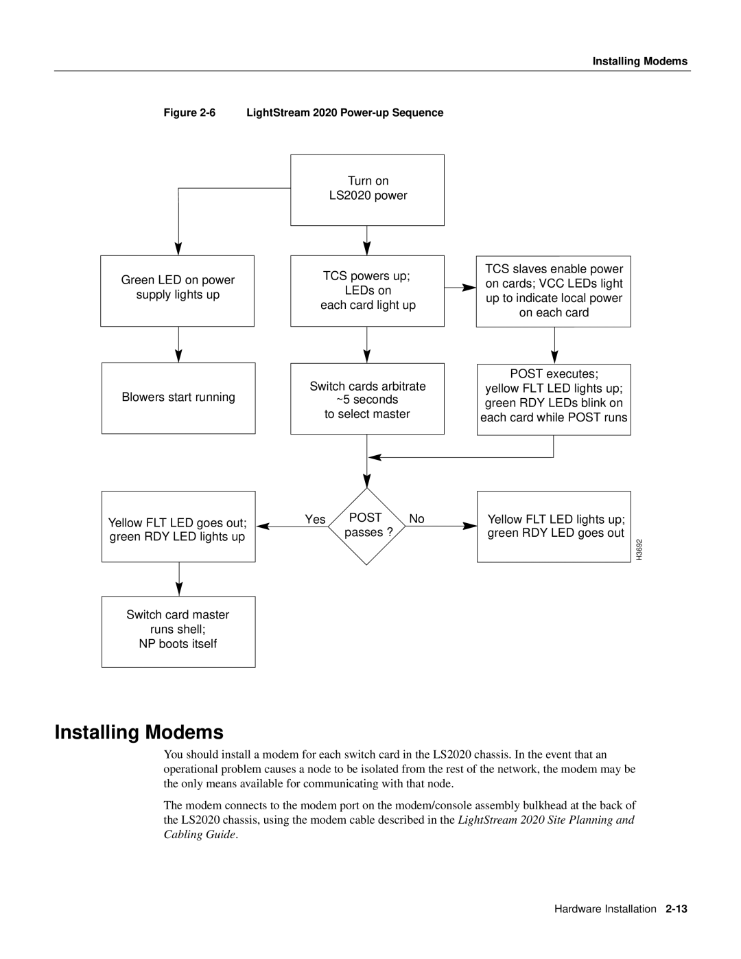 Cisco Systems manual Installing Modems, LightStream 2020 Power-up Sequence 