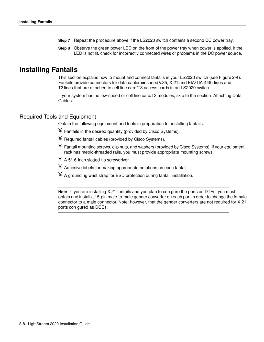 Cisco Systems 2020 manual Installing Fantails, Required Tools and Equipment 