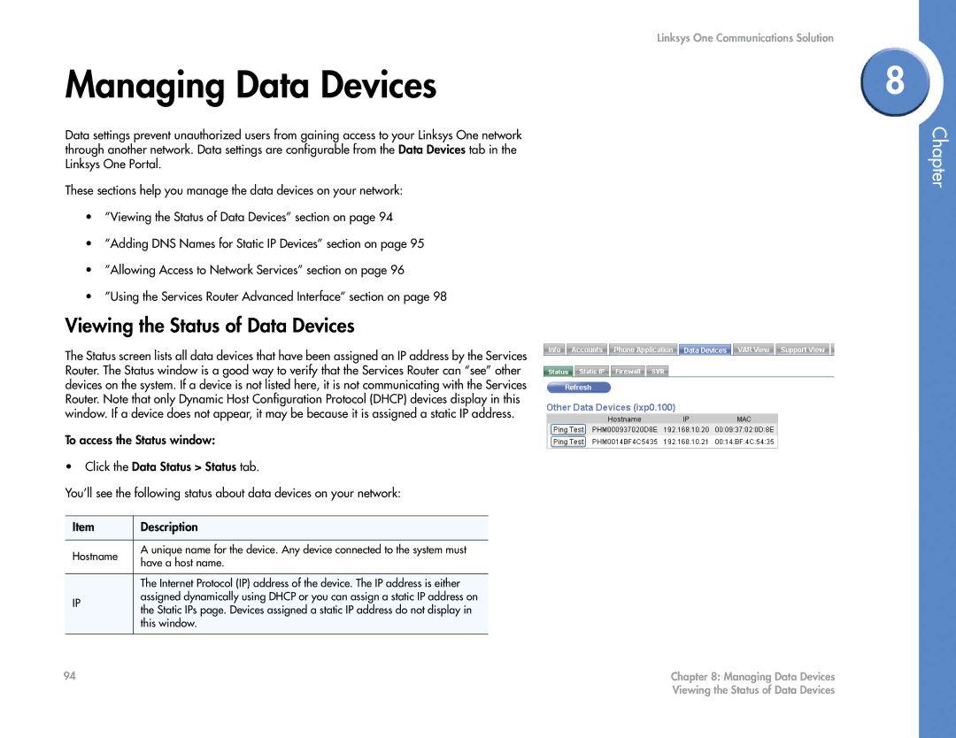 Cisco Systems 2.1 manual Managing Data Devices, Viewing the Status of Data Devices 