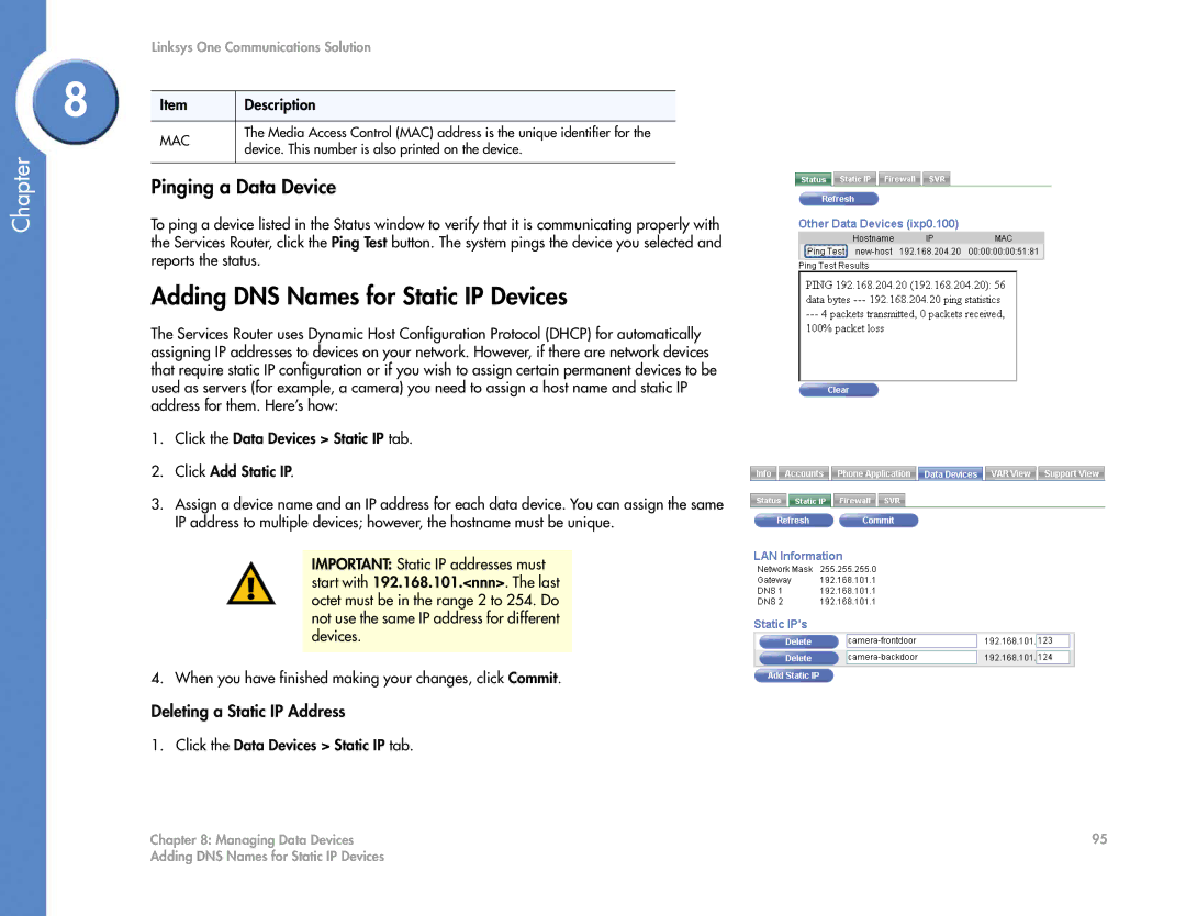 Cisco Systems 2.1 manual Adding DNS Names for Static IP Devices, Pinging a Data Device 