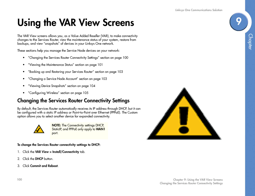 Cisco Systems 2.1 manual Using the VAR View Screens, Changing the Services Router Connectivity Settings 