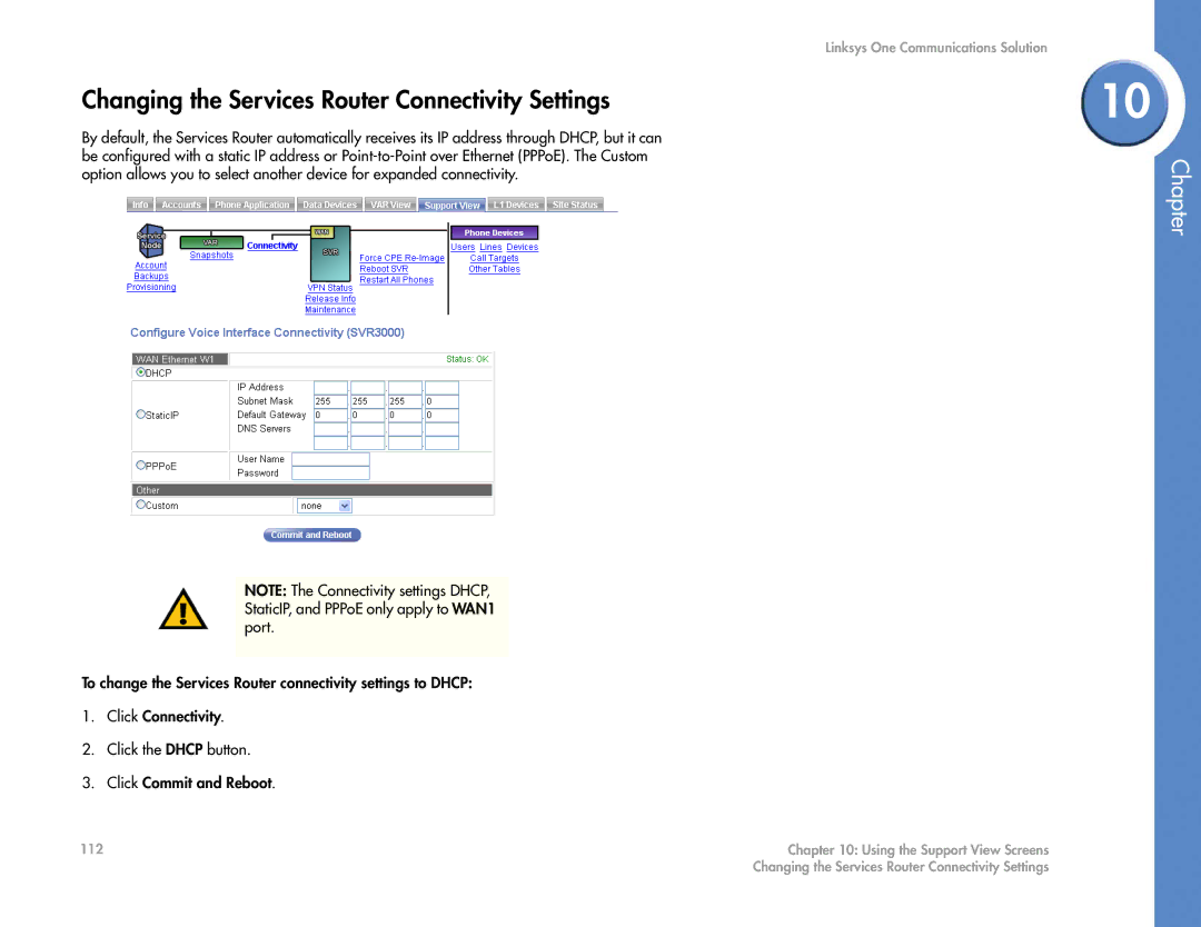 Cisco Systems 2.1 manual Changing the Services Router Connectivity Settings 