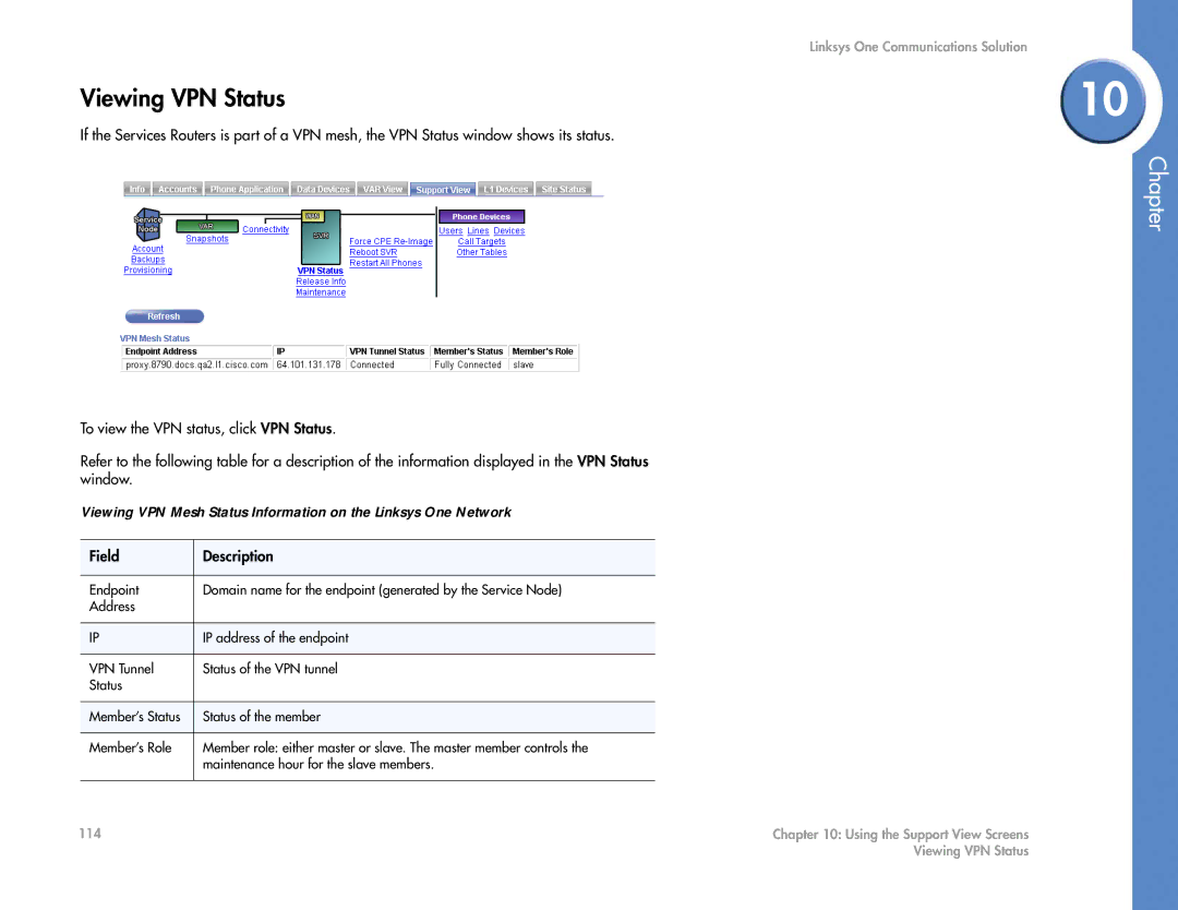 Cisco Systems 2.1 manual Viewing VPN Status, Field Description 