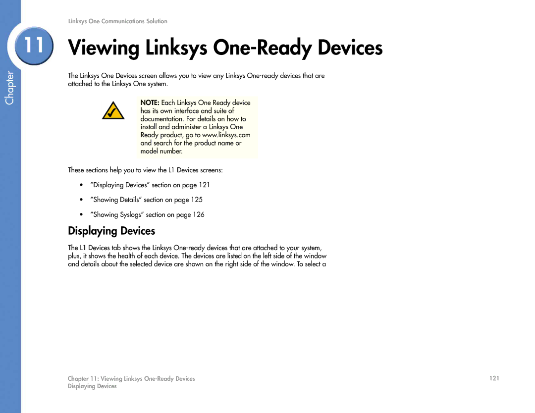 Cisco Systems 2.1 manual Viewing Linksys One-Ready Devices, Displaying Devices 