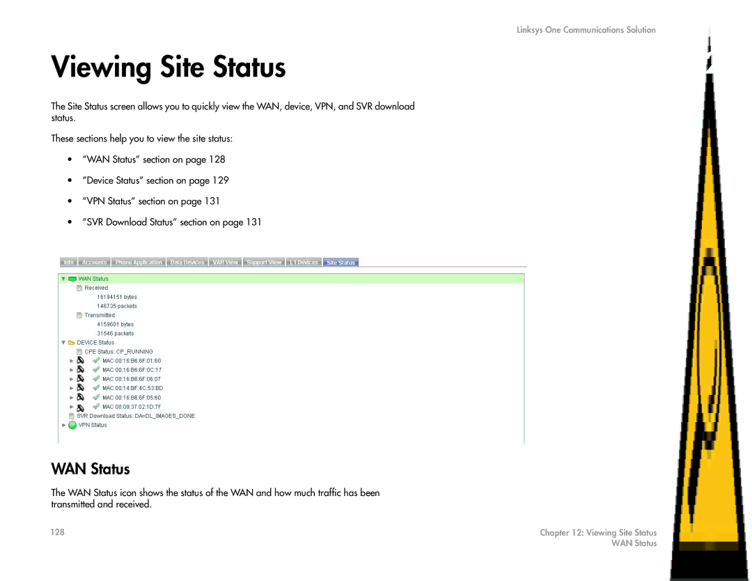 Cisco Systems 2.1 manual Viewing Site Status, WAN Status 