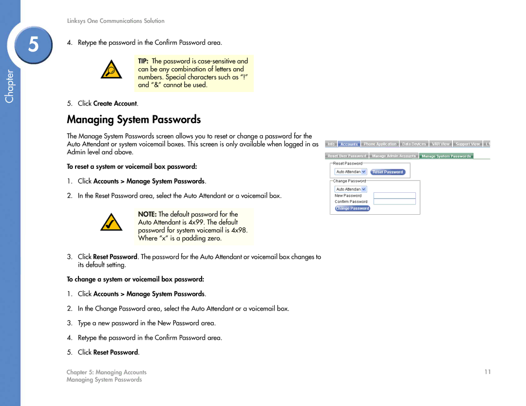 Cisco Systems 2.1 manual Managing System Passwords, Admin level and above, To reset a system or voicemail box password 