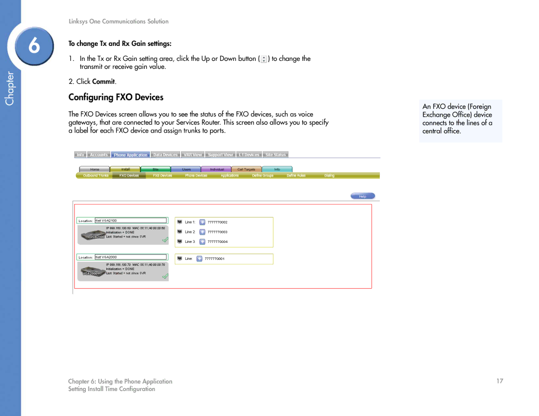 Cisco Systems 2.1 manual Configuring FXO Devices, To change Tx and Rx Gain settings, Transmit or receive gain value 