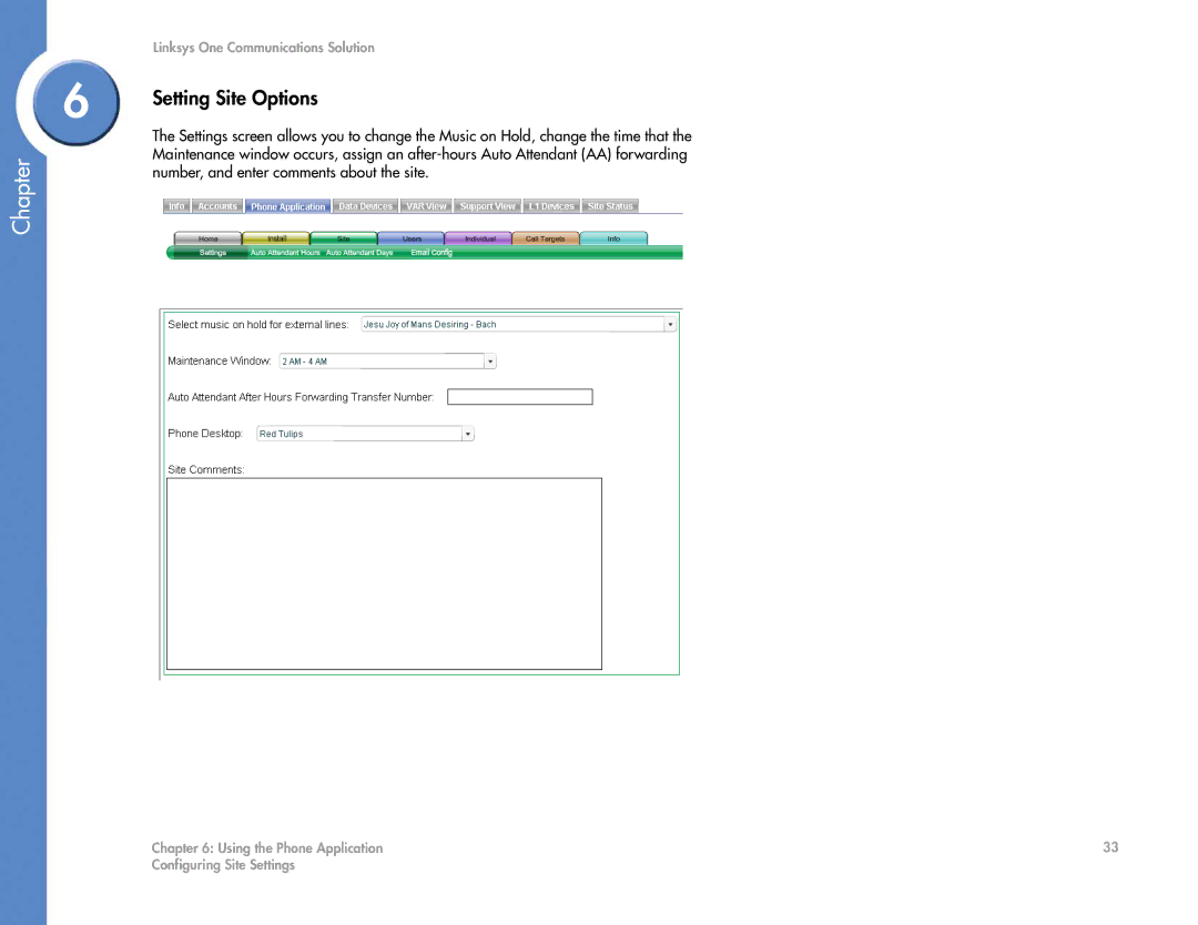 Cisco Systems 2.1 manual Setting Site Options, Number, and enter comments about the site 