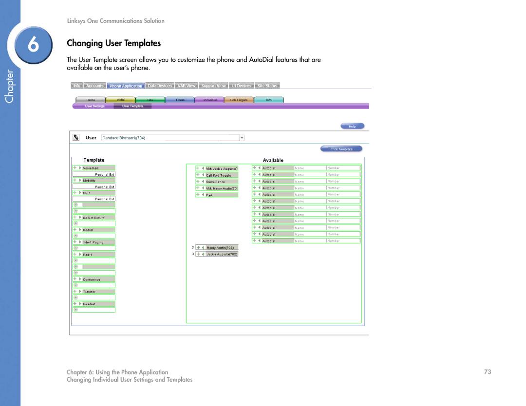 Cisco Systems 2.1 manual Changing User Templates, Available on the user’s phone 