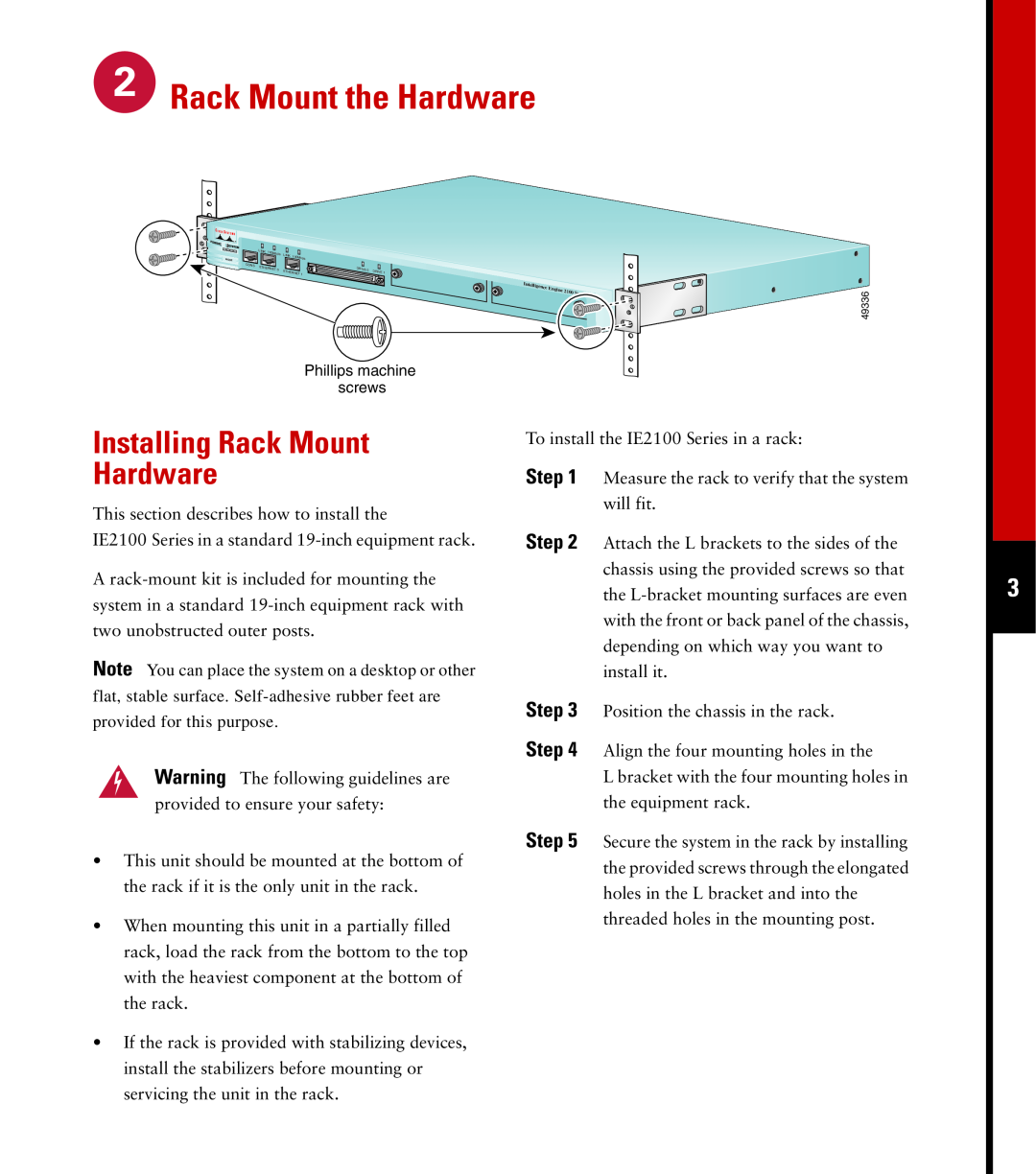 Cisco Systems 2100 quick start Rack Mount the Hardware, Installing Rack Mount Hardware 