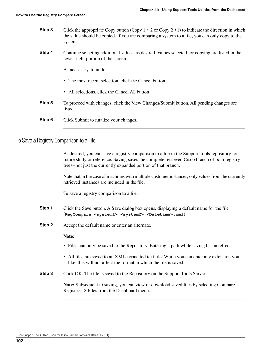 Cisco Systems 2.1(1) manual To Save a Registry Comparison to a File, 102 