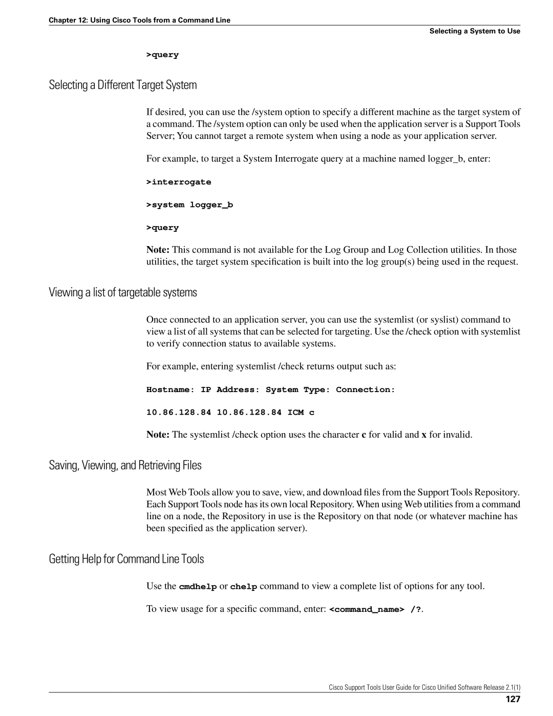 Cisco Systems 2.1(1) manual Selecting a Different Target System, Viewing a list of targetable systems, 127 