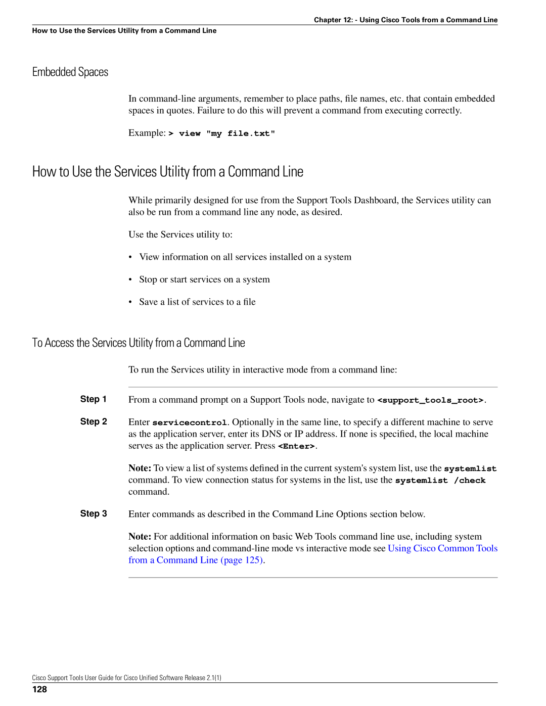 Cisco Systems 2.1(1) manual How to Use the Services Utility from a Command Line, Embedded Spaces, 128 