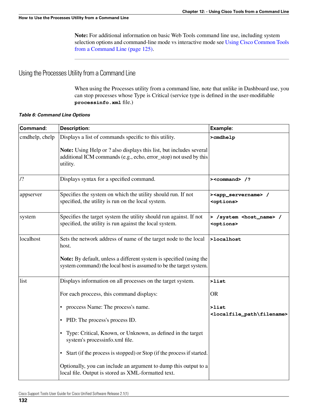 Cisco Systems 2.1(1) manual Using the Processes Utility from a Command Line, 132 