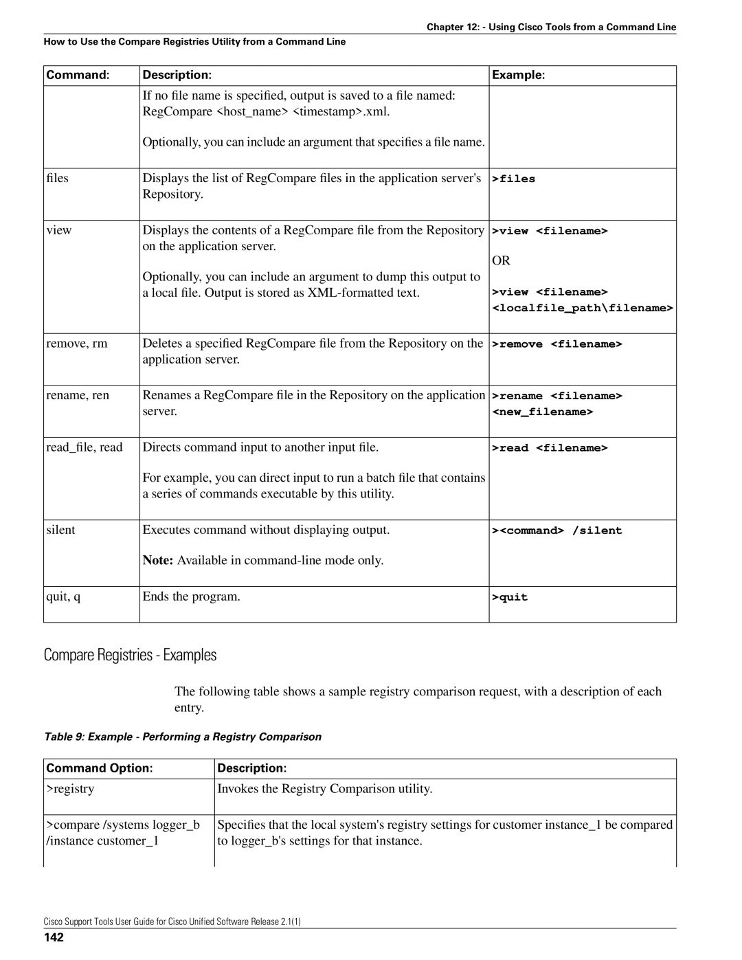 Cisco Systems 2.1(1) manual Compare Registries Examples, 142 