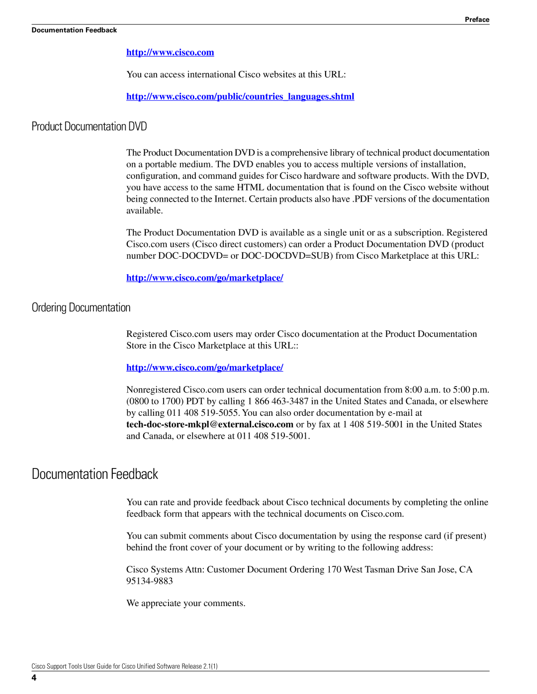 Cisco Systems 2.1(1) manual Documentation Feedback, Product Documentation DVD Ordering Documentation 