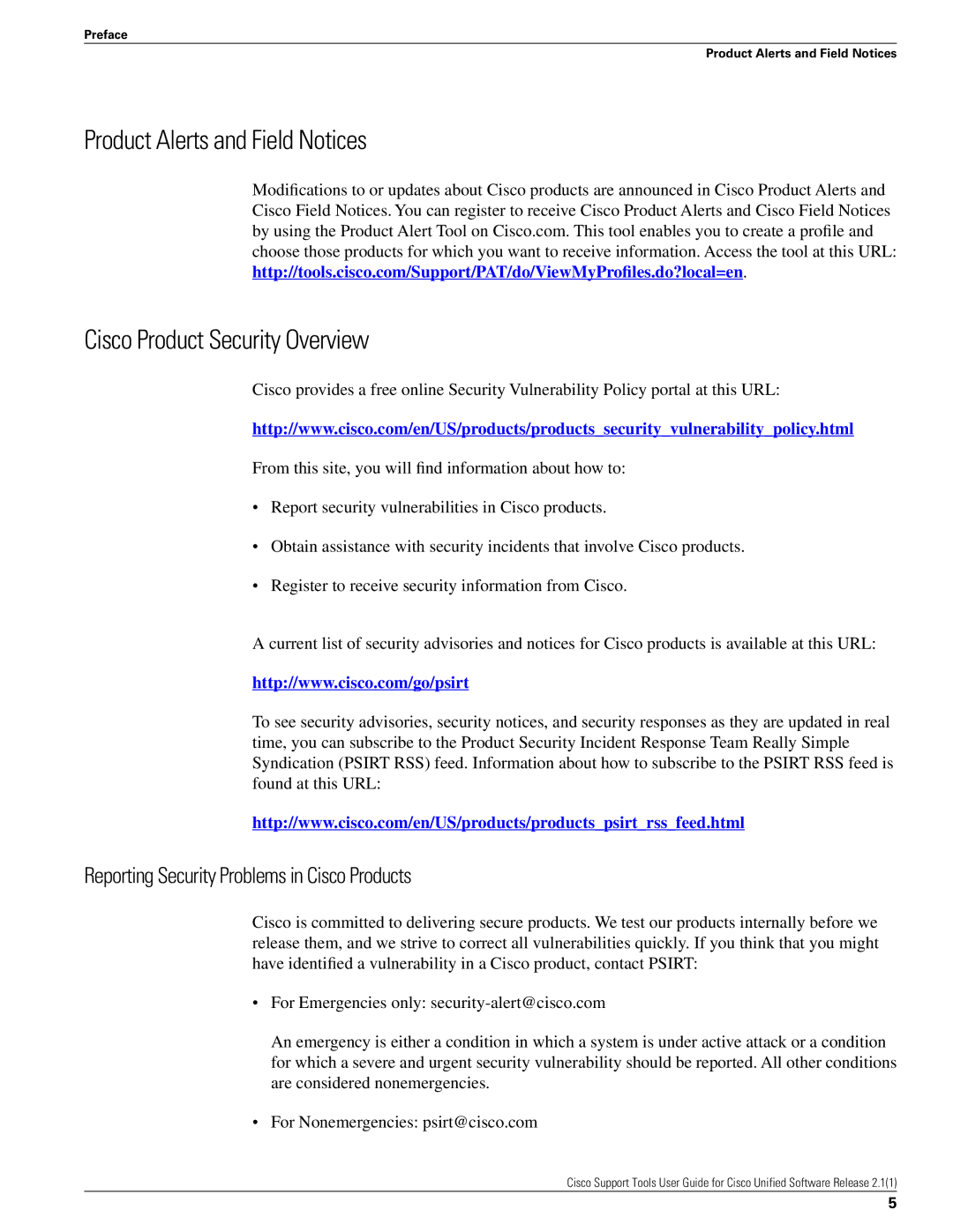 Cisco Systems 2.1(1) manual Product Alerts and Field Notices, Cisco Product Security Overview 