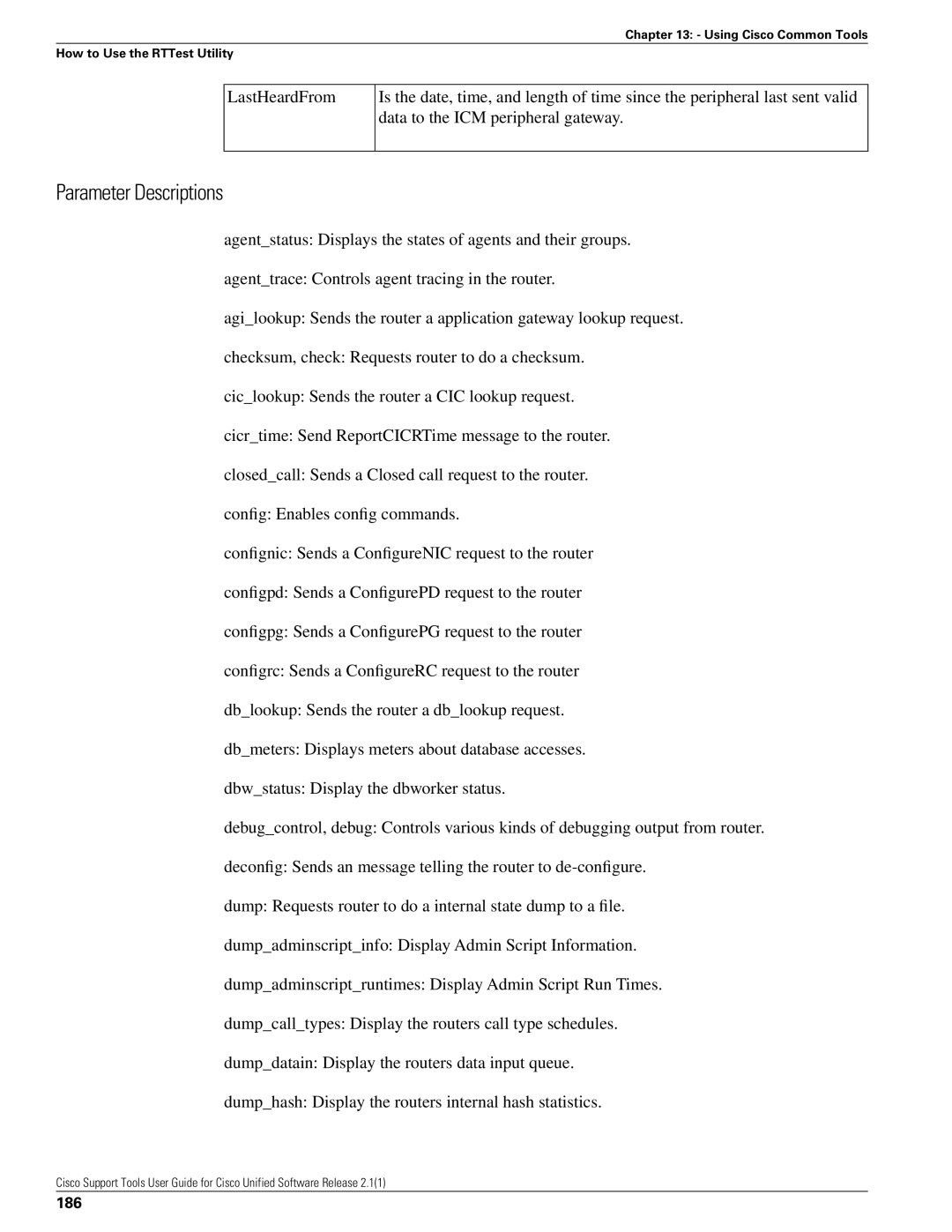 Cisco Systems 2.1(1) manual Parameter Descriptions, 186 