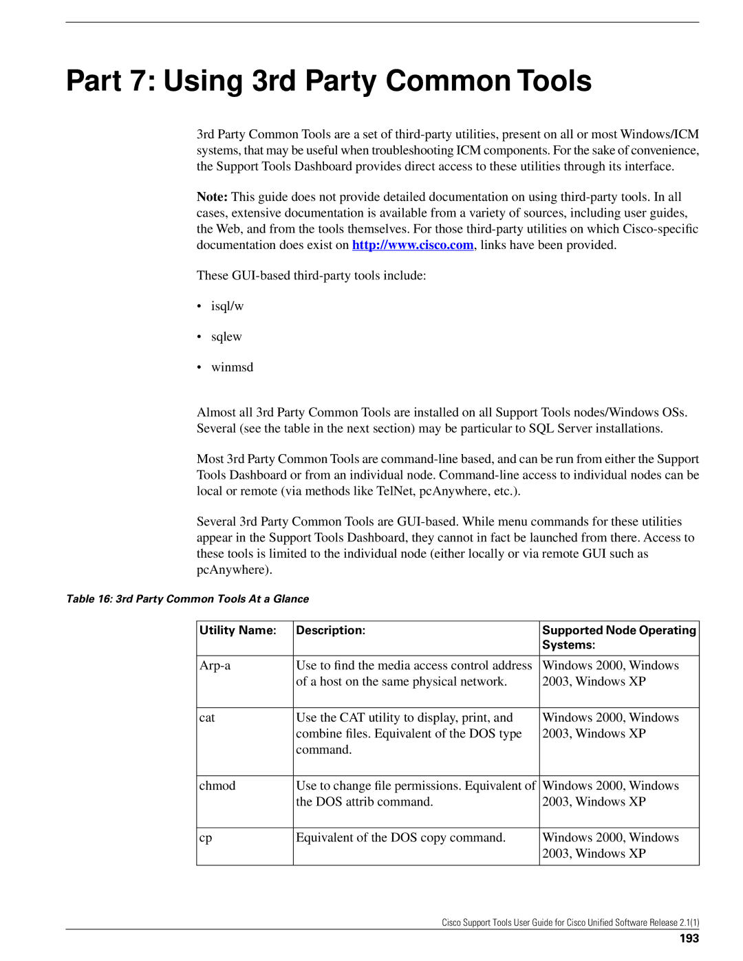 Cisco Systems 2.1(1) manual Utility Name Description, Systems, 193 