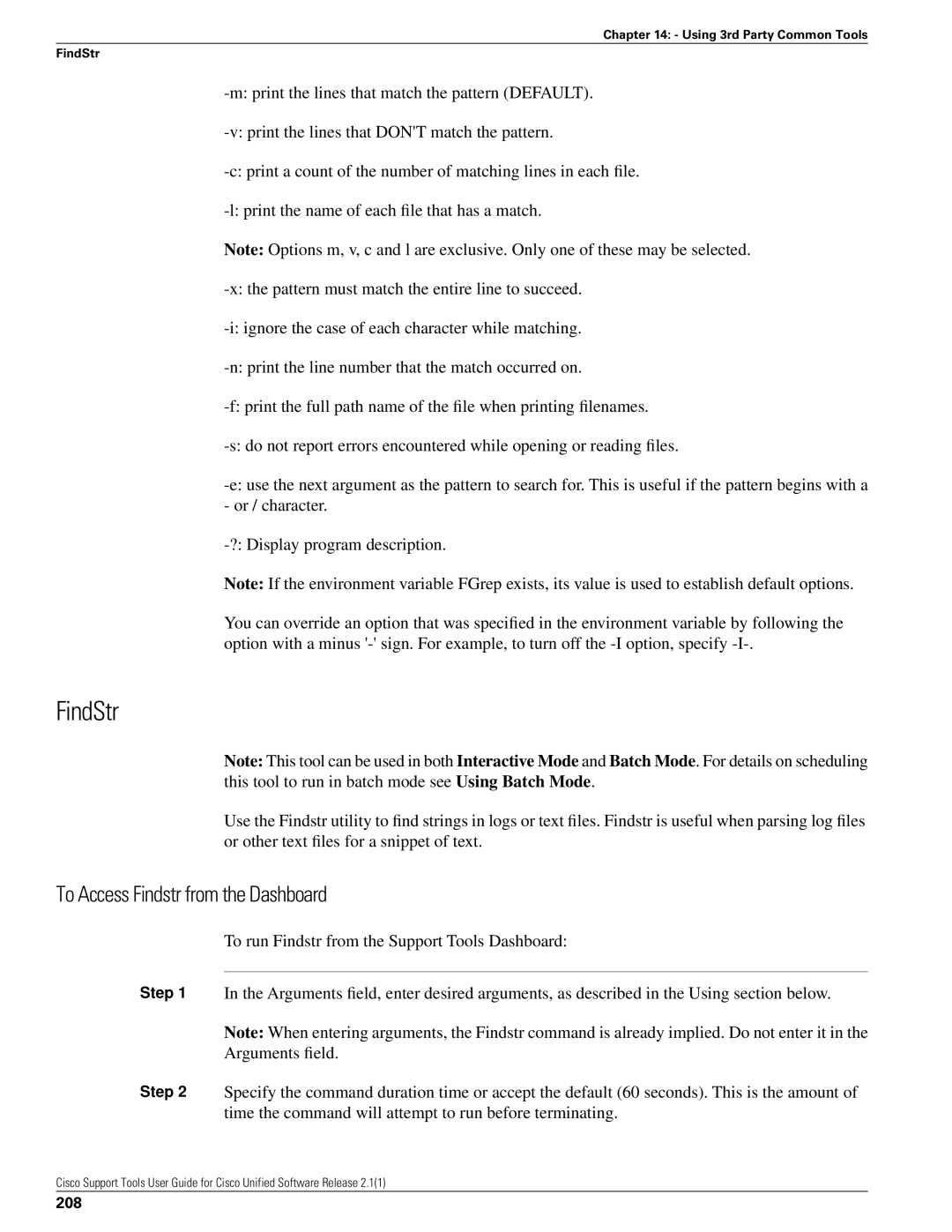 Cisco Systems 2.1(1) manual FindStr, To Access Findstr from the Dashboard, 208 