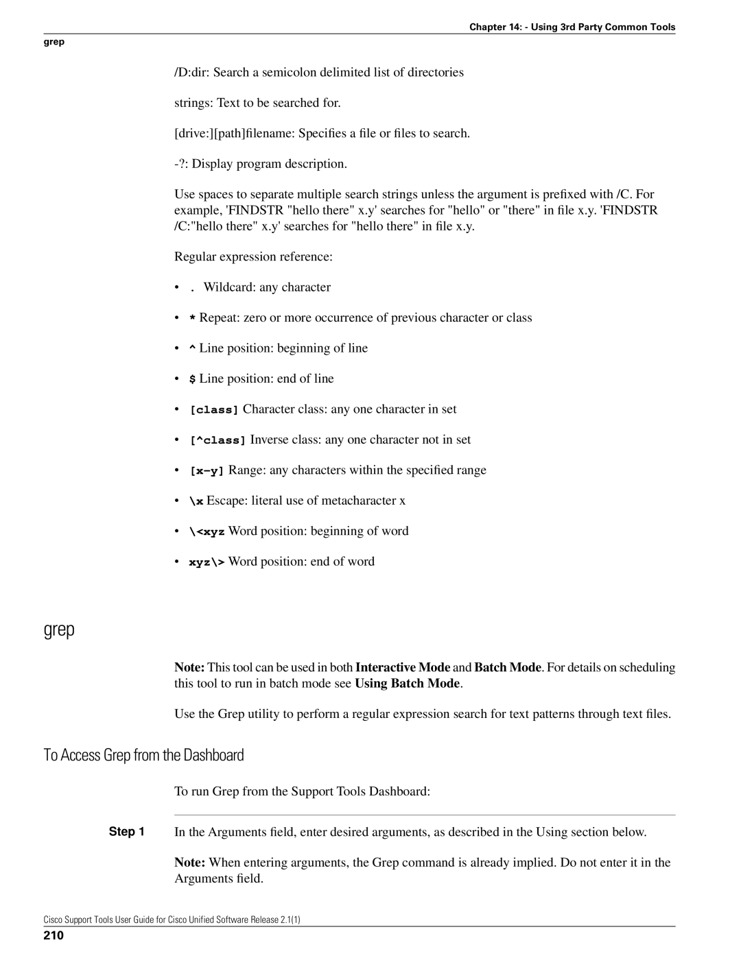 Cisco Systems 2.1(1) manual To Access Grep from the Dashboard, 210 