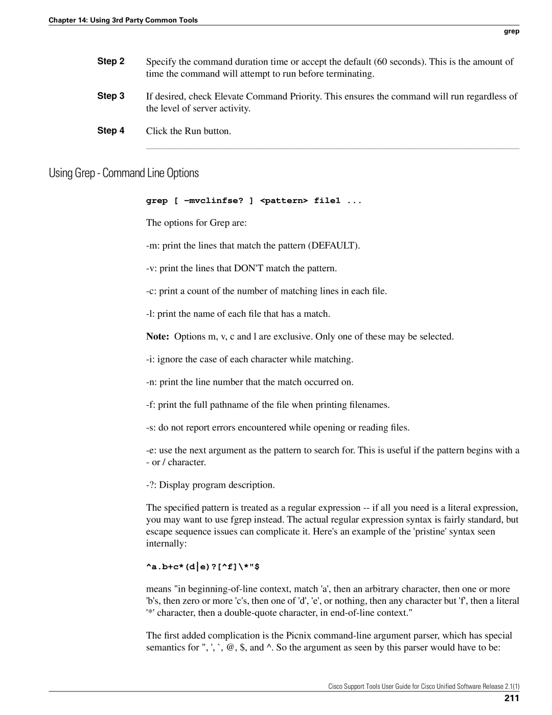 Cisco Systems 2.1(1) manual Using Grep Command Line Options, 211 