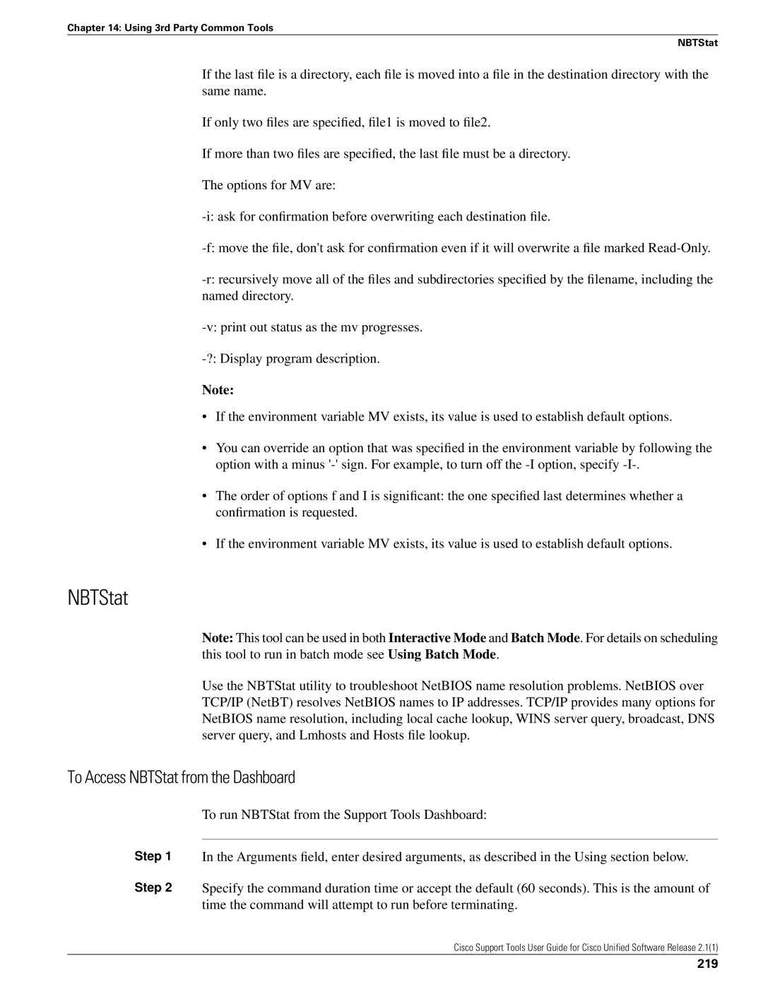 Cisco Systems 2.1(1) manual To Access NBTStat from the Dashboard, 219 