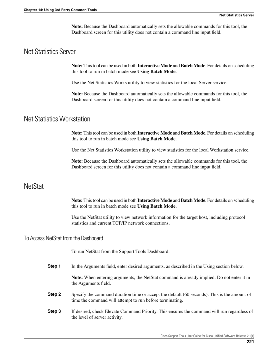 Cisco Systems 2.1(1) Net Statistics Server, Net Statistics Workstation, To Access NetStat from the Dashboard, 221 
