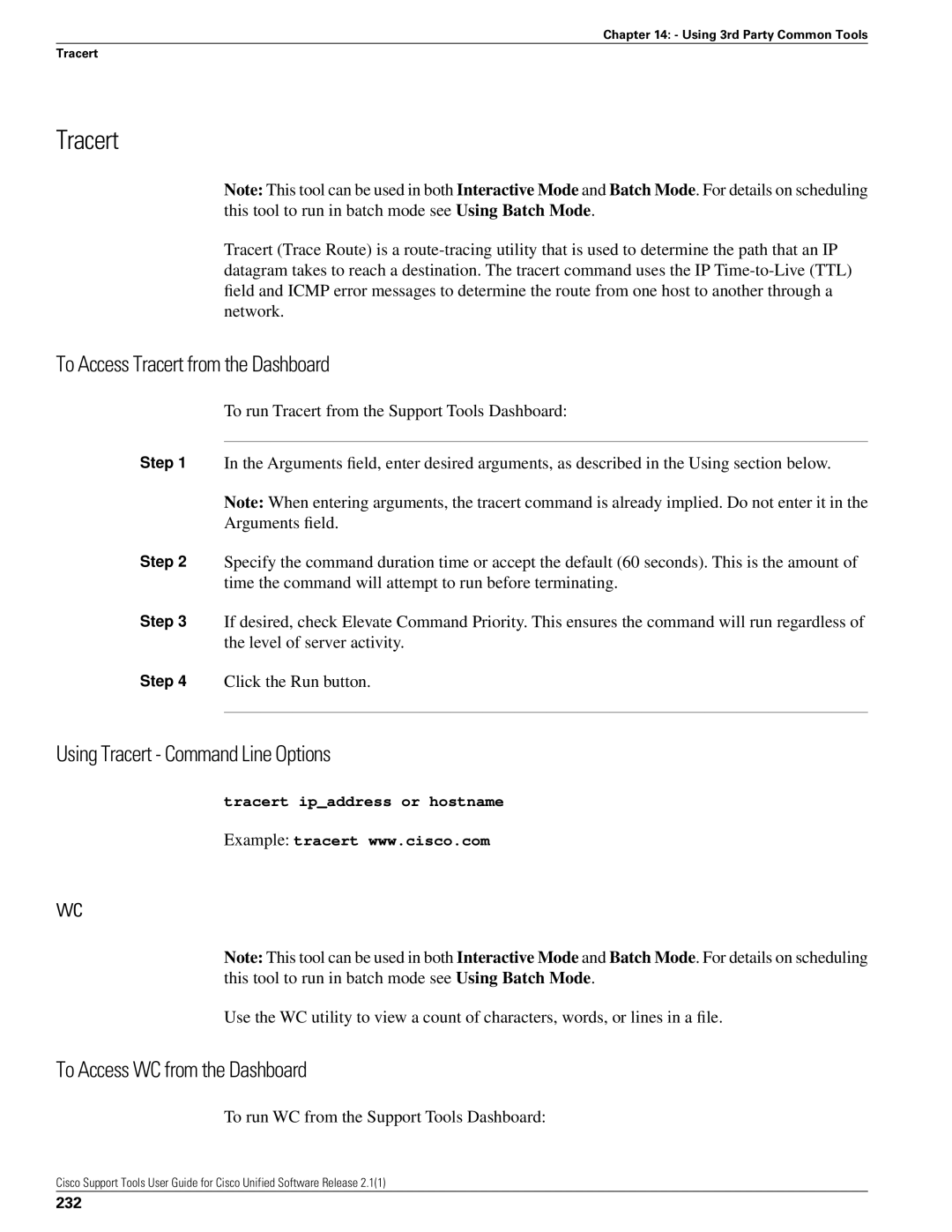 Cisco Systems 2.1(1) manual To Access Tracert from the Dashboard, Using Tracert Command Line Options 