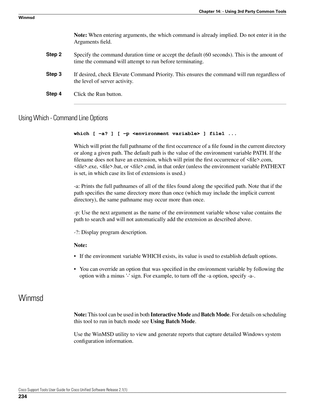 Cisco Systems 2.1(1) manual Winmsd, Using Which Command Line Options, 234 