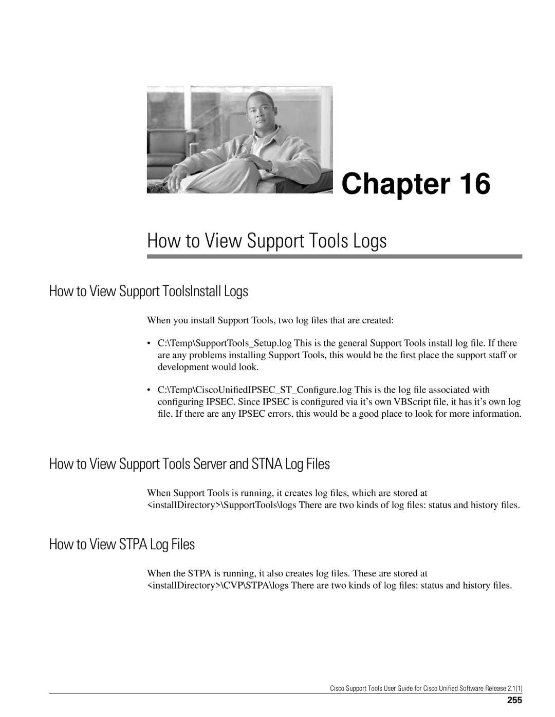 Cisco Systems 2.1(1) How to View Support Tools Logs, How to View Support ToolsInstall Logs, How to View Stpa Log Files 